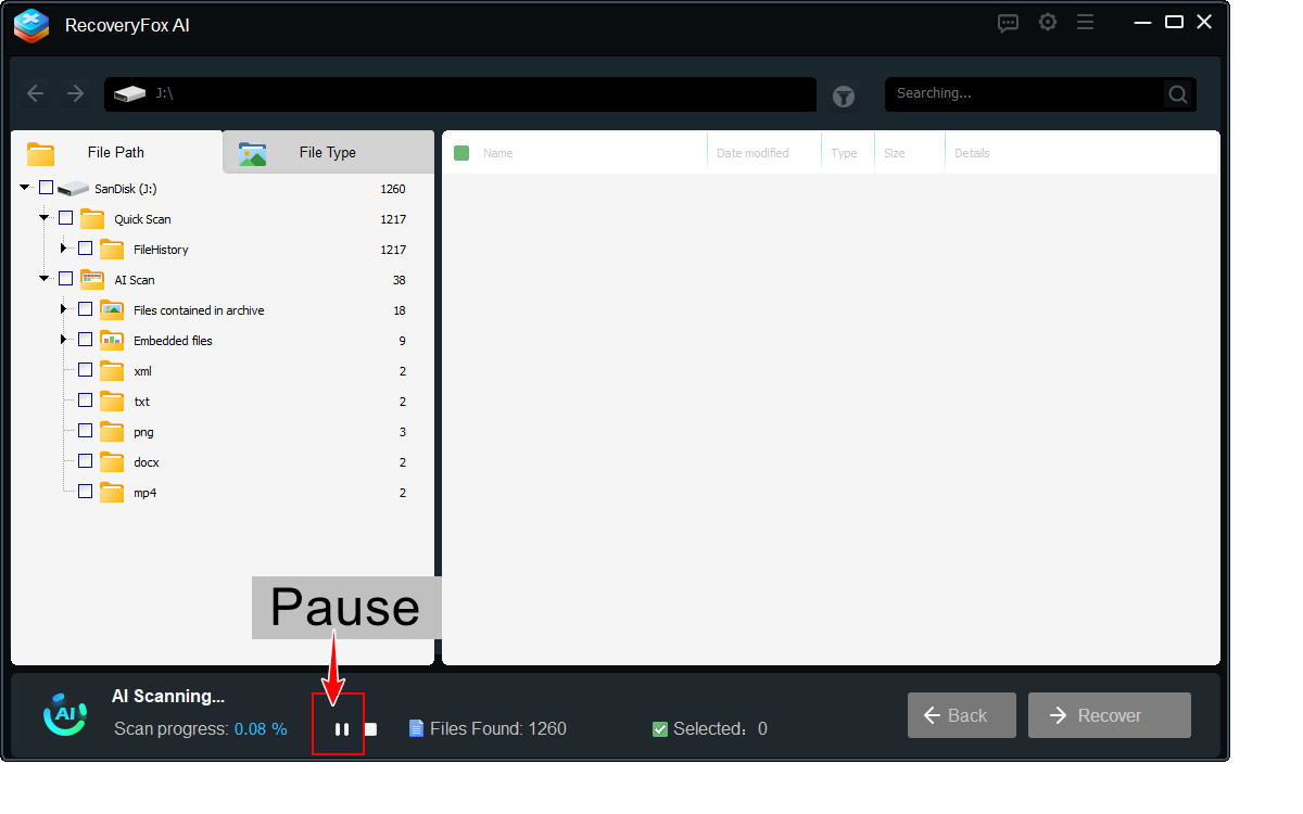 Pause scan