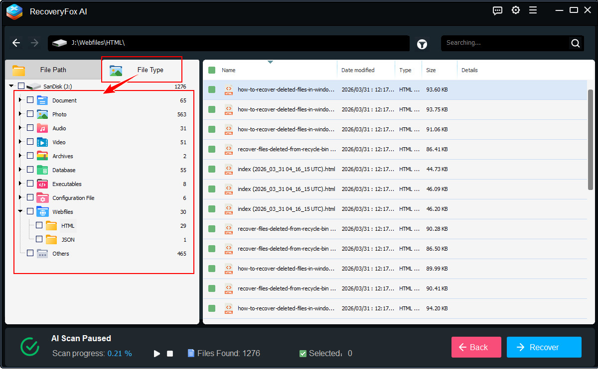 Filter by file type