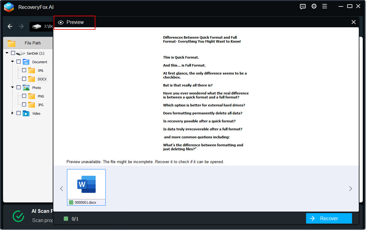 Preview the Formatted SD Card Files