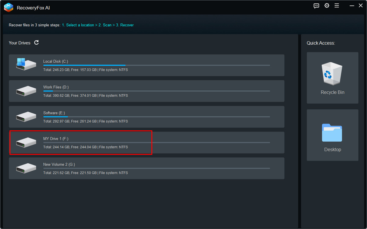 Select the Formatted Hard Drive