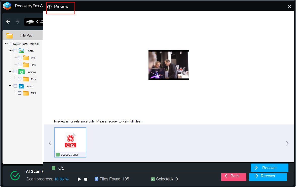 Preview Scanned Formatted USB Files