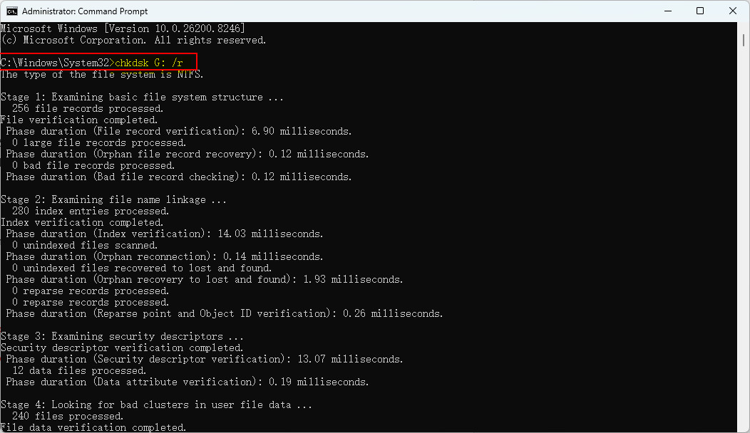 Recover Formatted USB Data Using CHKDSK