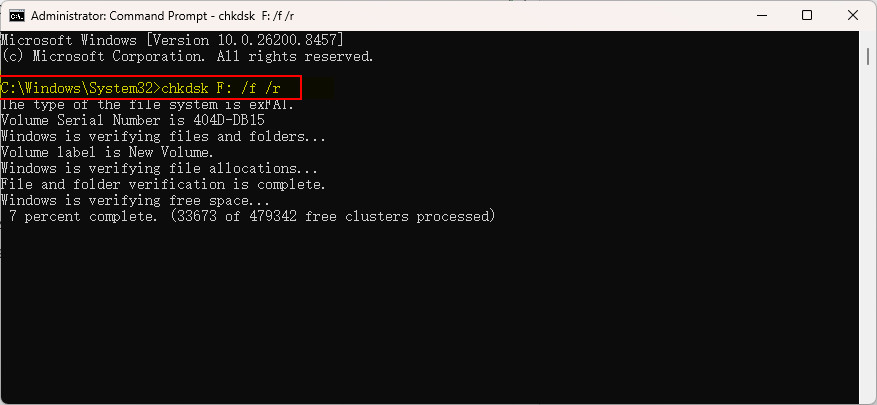 Repair RAW drive using CHKDSK