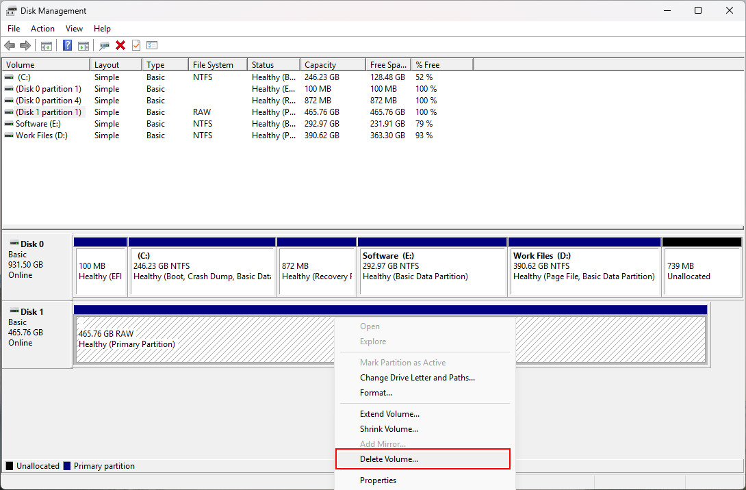 Repair a RAW drive by reformatting