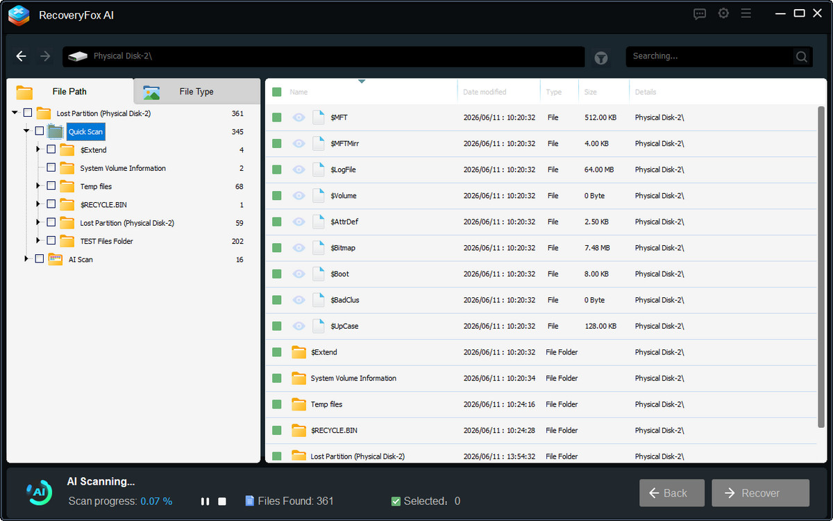 Browse the result list during scanning