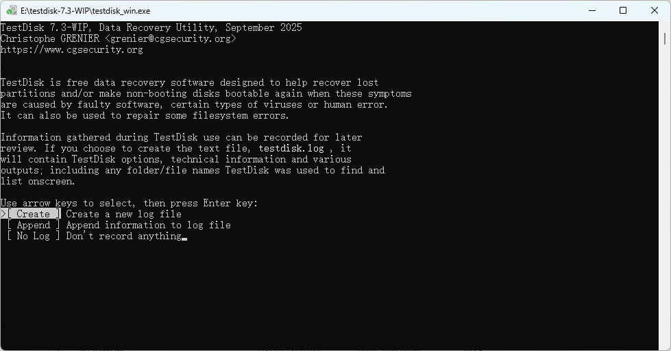 Use TestDisk to create log files