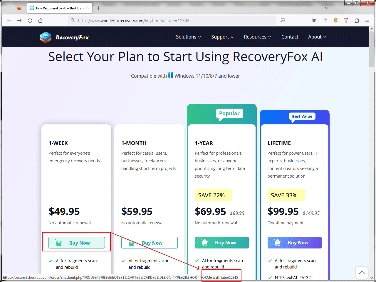 A purchase link with your affiliate ID