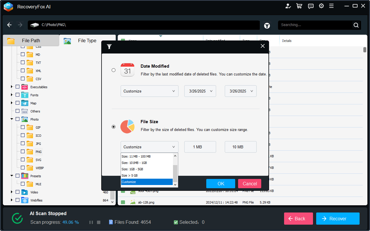 RecoveryFox AI’s Filter Options
