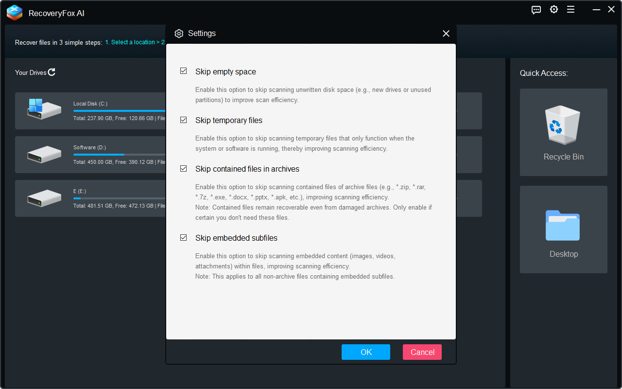 RecoveryFox AI Settings Window