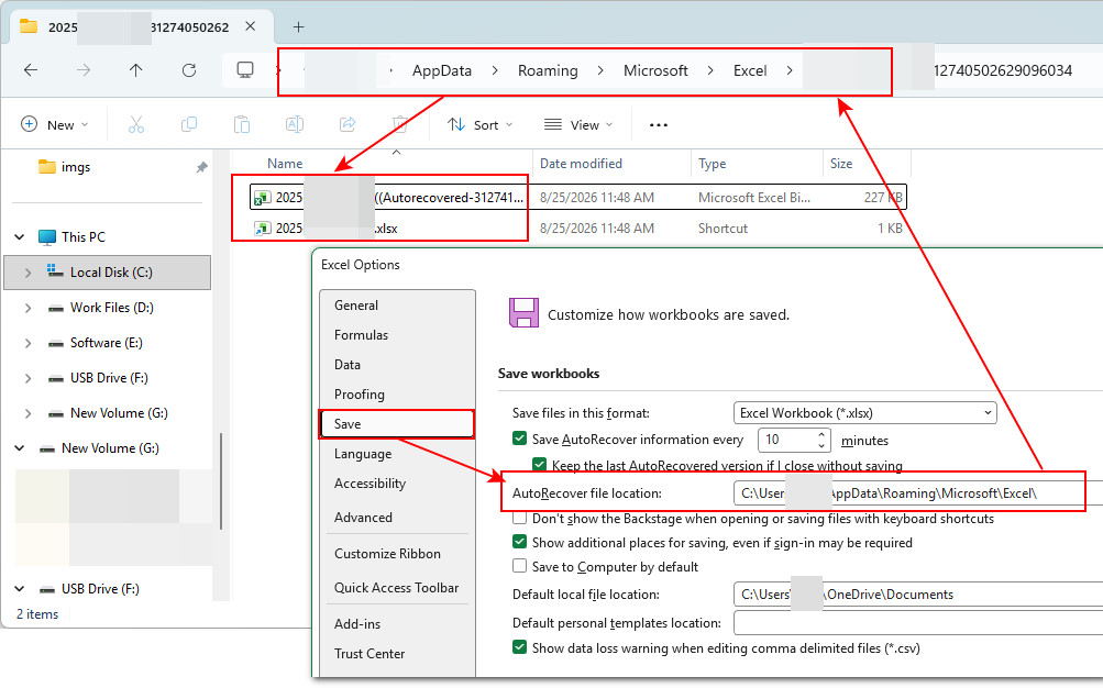 Find Excel AutoRecover file location