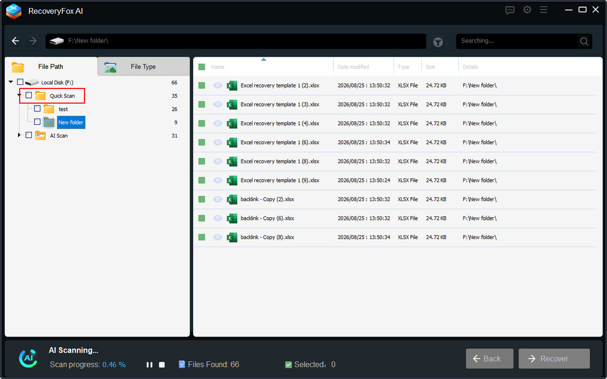 Scan for deleted Excel files
