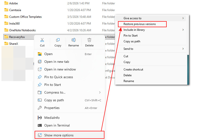 Open previous versions window