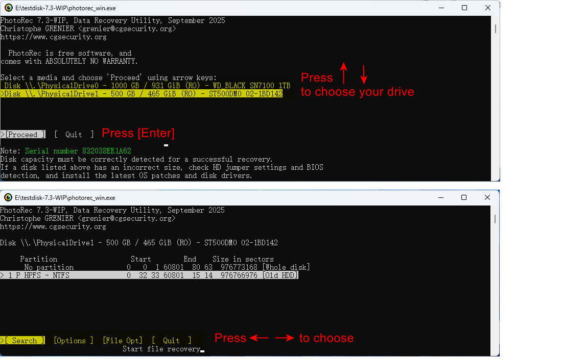 QPhotoRec Recover Settings