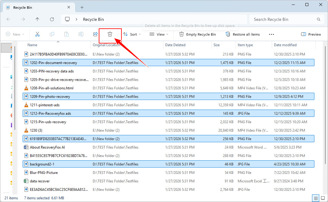 Empty Recycle Bin in File Explorer