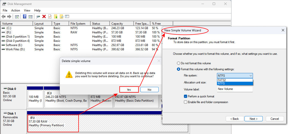 Format the RAW card with Disk Management