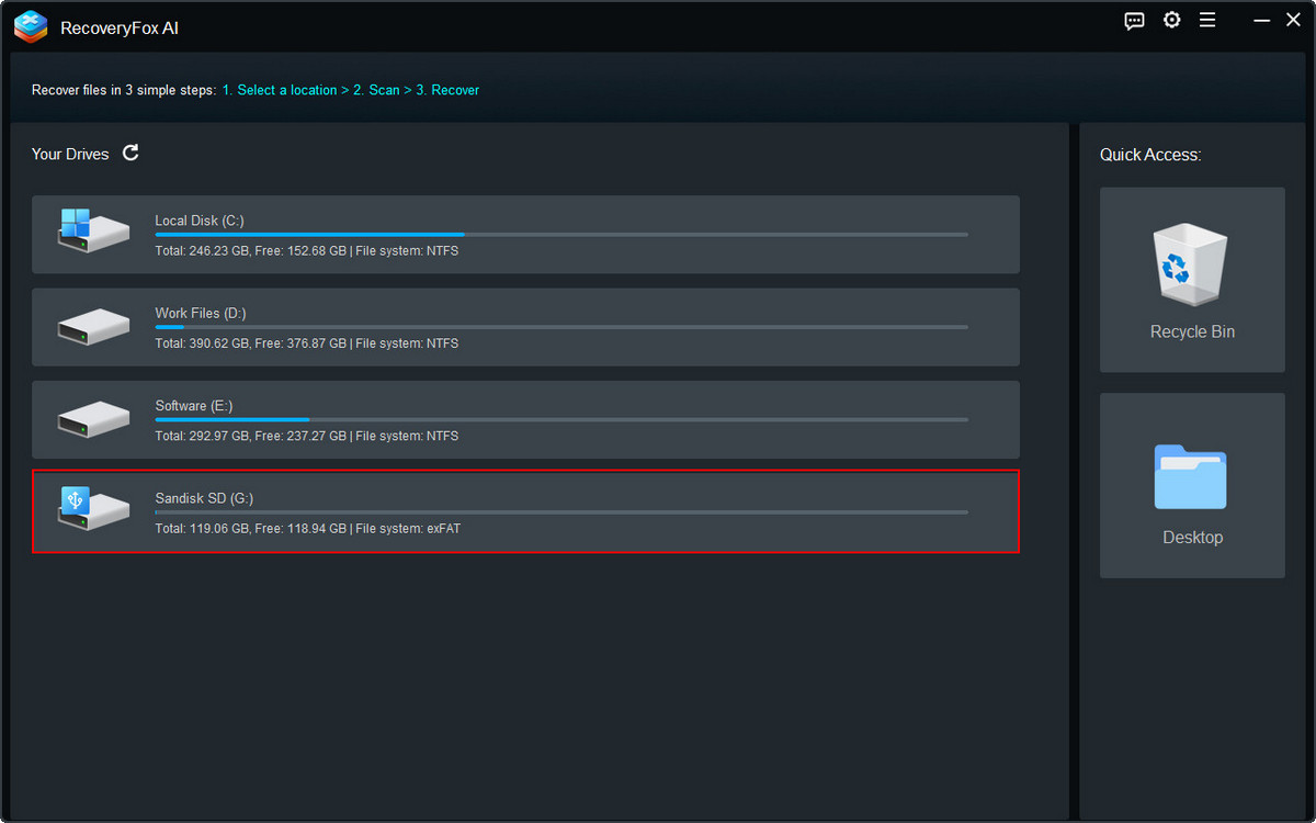 Select SD Card to Scan