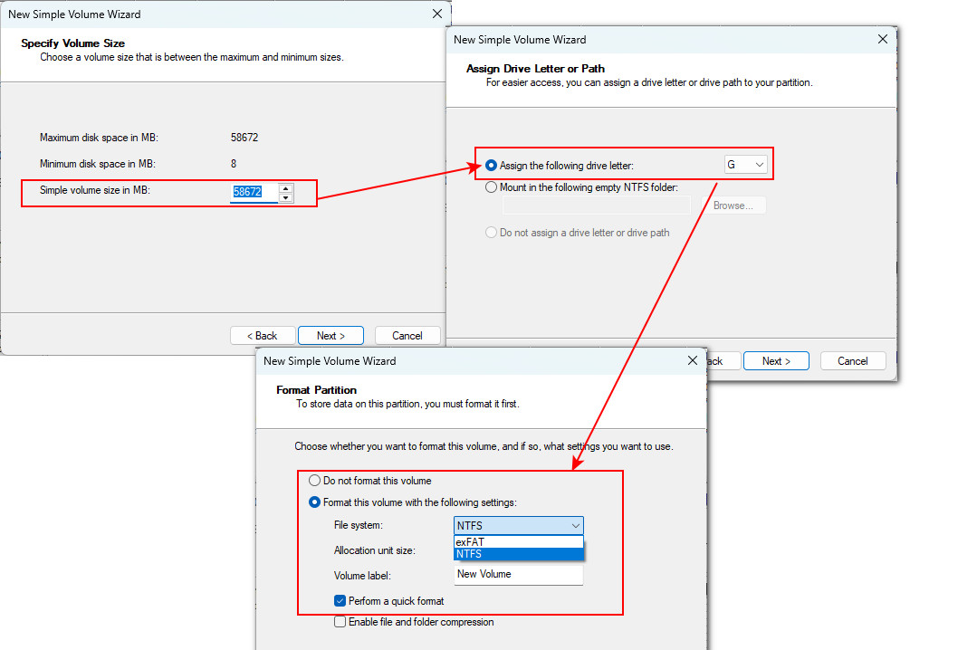 Set up to format the USB drive