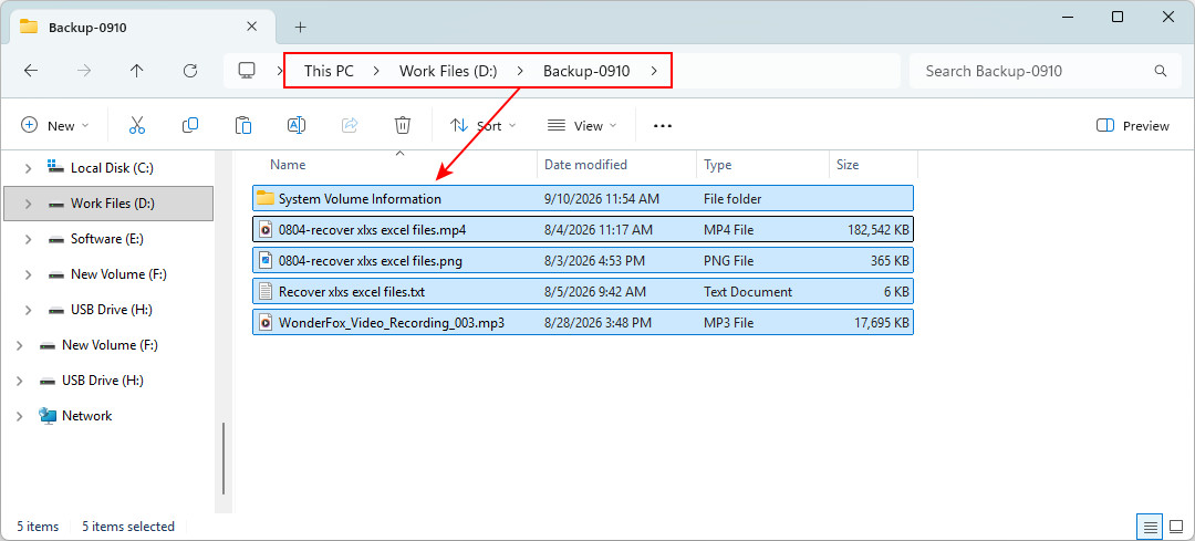 Save copied USB files to a different location
