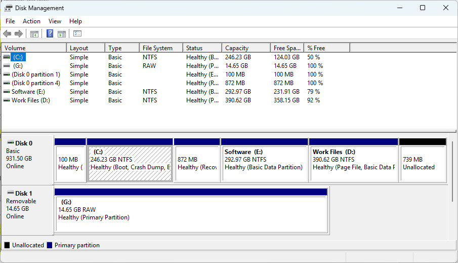 USB drive appears in Disk Management