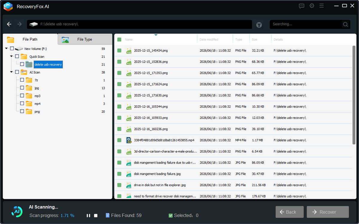 Browse result list during AI scanning