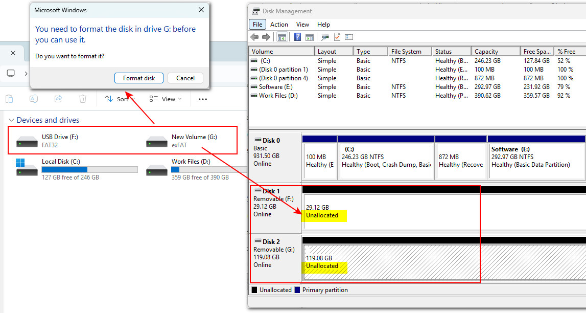 Unallocated USB drive