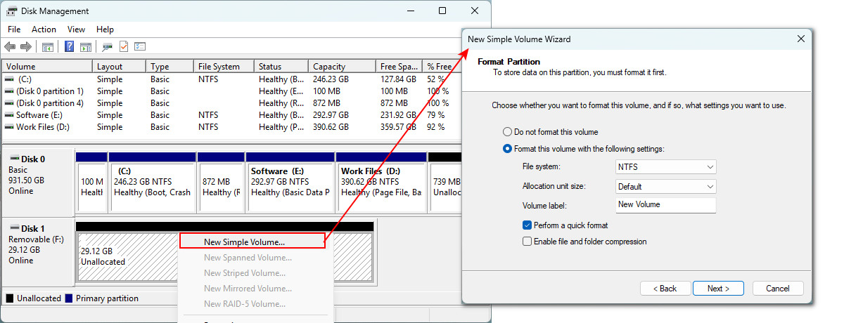 Recreate the partition in Disk Management