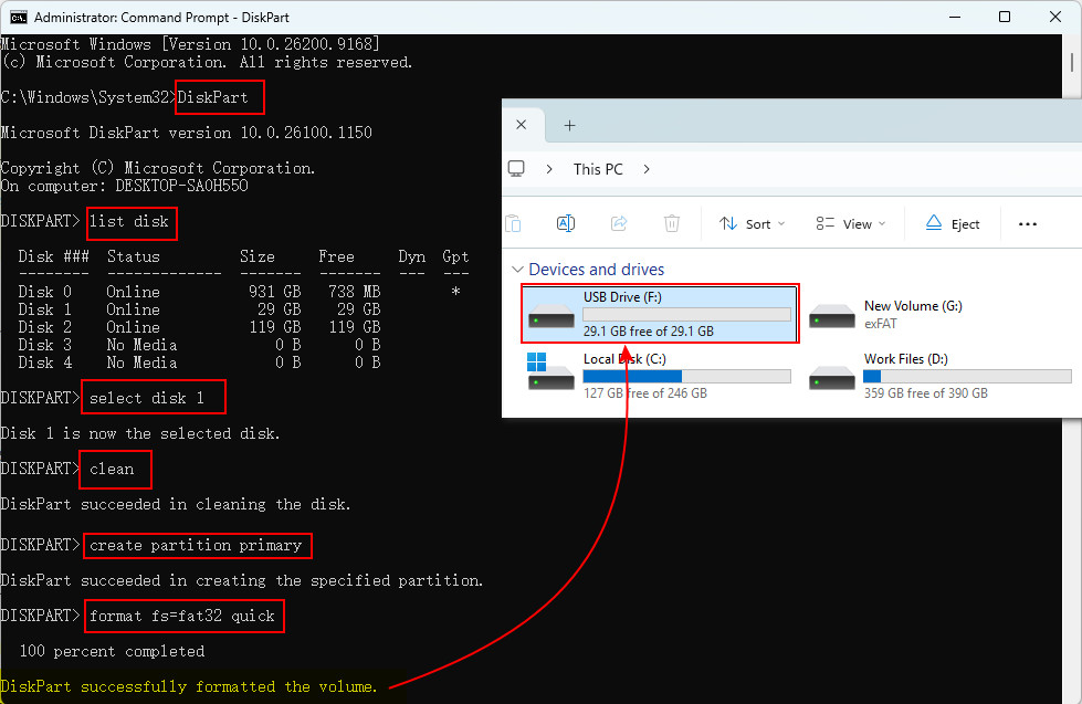 Initialize an unallocated USB drive using DiskPart