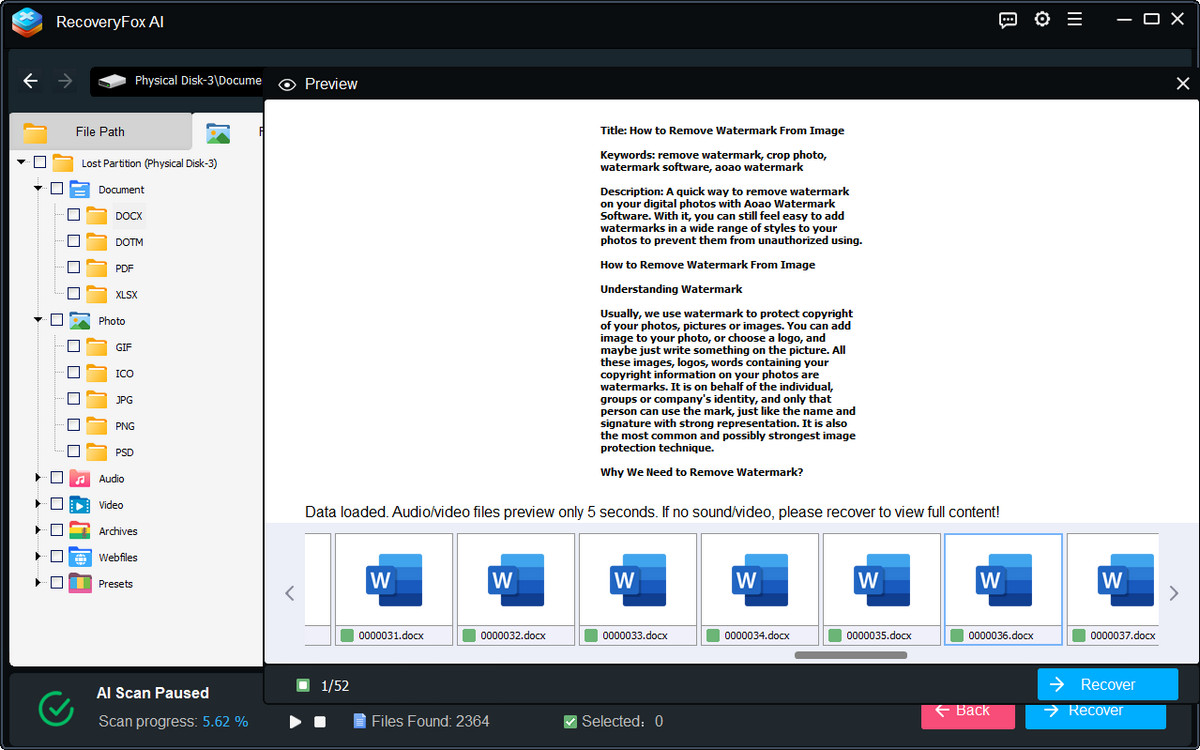 Preview a document file in RecoveryFox AI