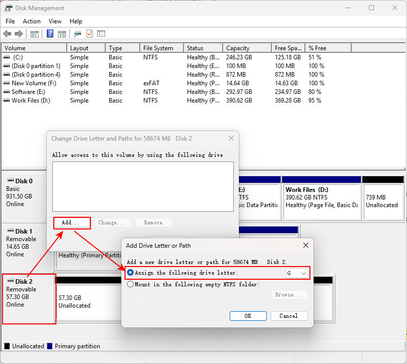 Assign a drive letter to the inaccessible pen drive