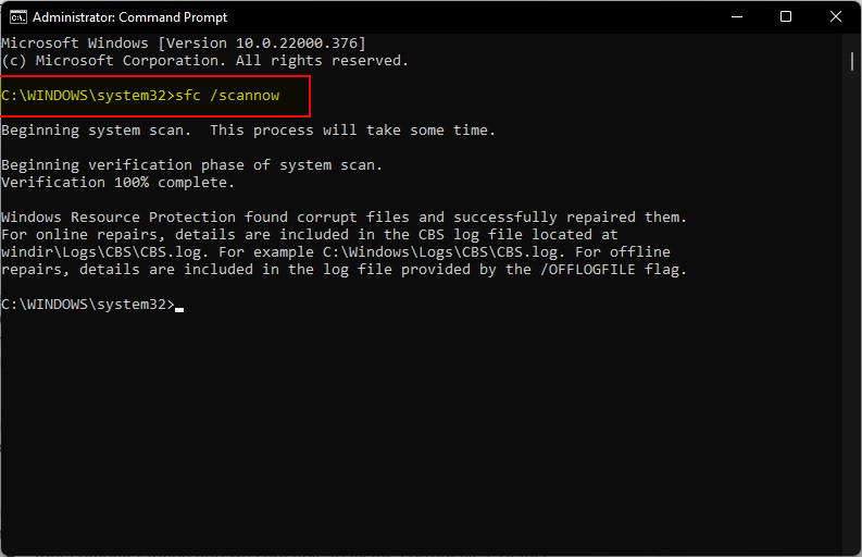 Run an SFC scan command