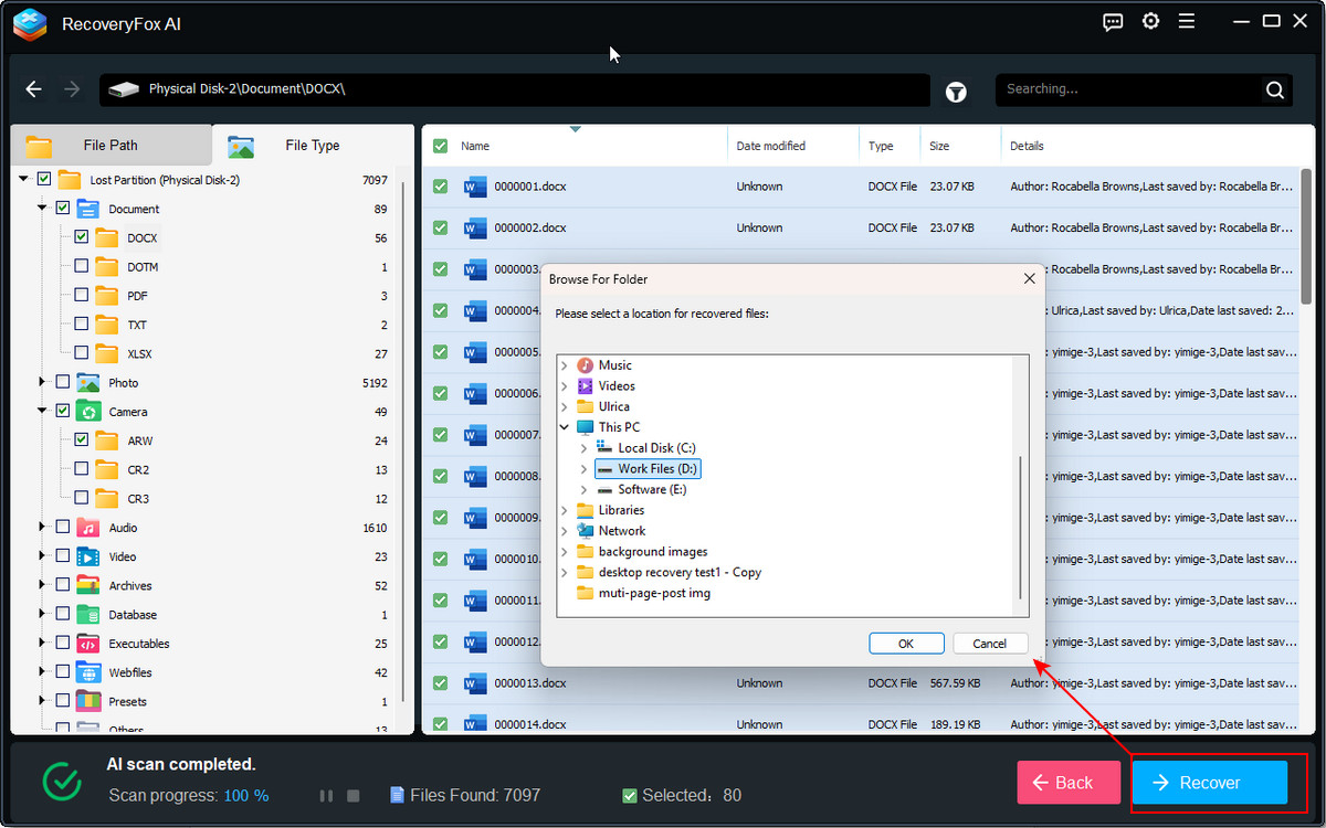 Select a different location to save recovered USB RAW data