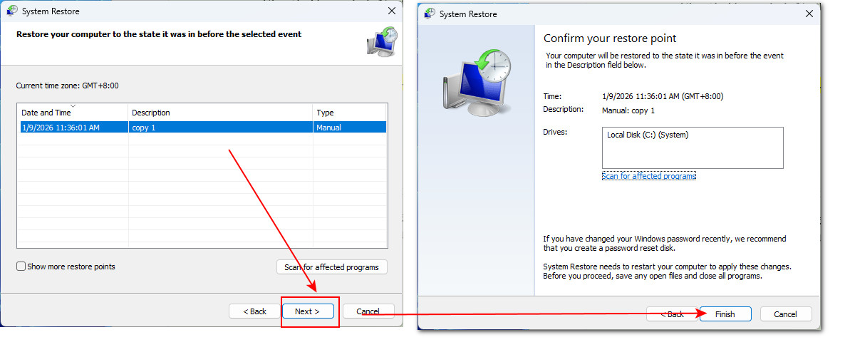 System Restore Recover Data in Windows 11