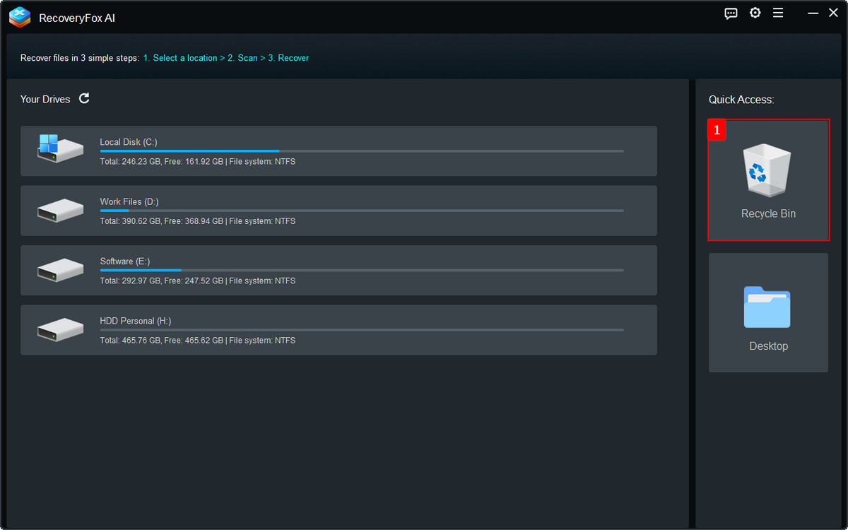 Select Recovery Bin to Scan