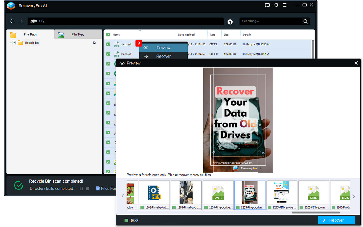 Preview and Recover Recycle Bin Files